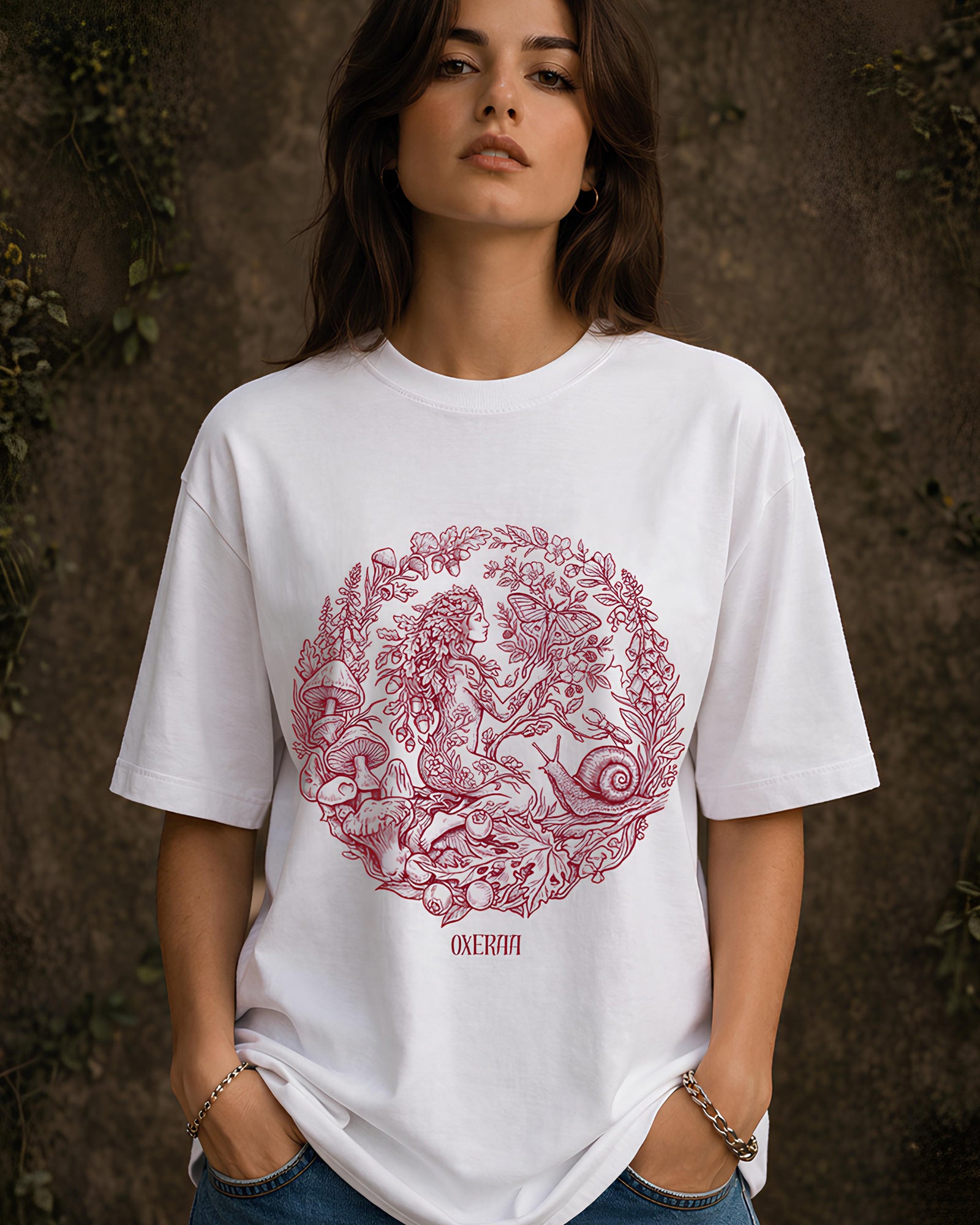 Woodland Spirit Aesthetic Print - Oversized T-Shirt for Women