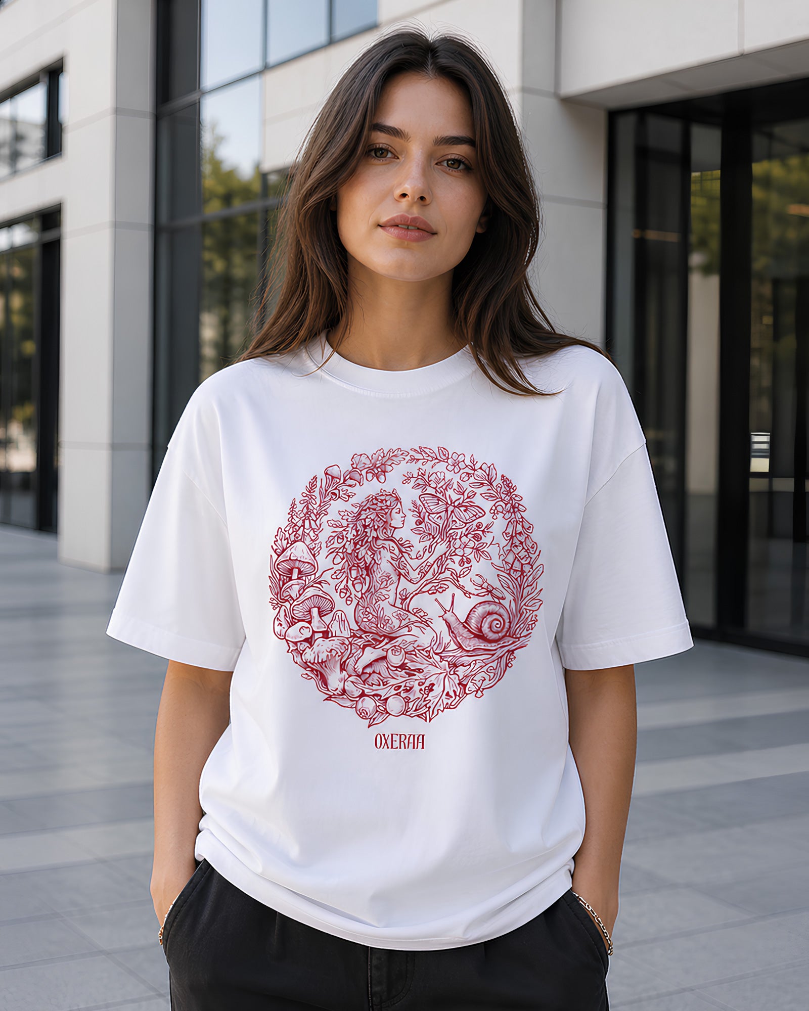 Woodland Spirit Aesthetic Print - Oversized T-Shirt for Women
